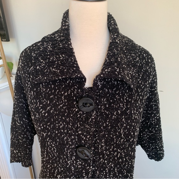 Coldwater Creek Short Sleeve Black White Knit Cardigan Sweater Size Medium 10-12 - Picture 5 of 12